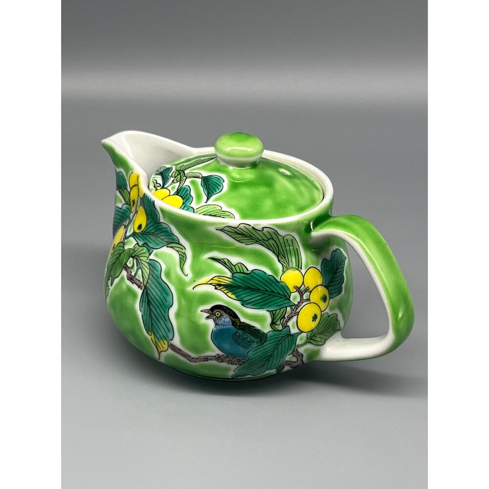Kyusu KUTANI YAKI WARE Teapot Hand paint Yoshidaya Flower Bird Japanese ~READ~